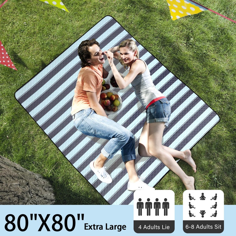 HX&OD Extra Large Picnic Outdoor Blanket  80 x80  Waterproof Picnic Mat Foldable Camping Blanket Portable with Carry Strap for Beach Mat Outdoor Camping Party(Grey&Green) - Image 4